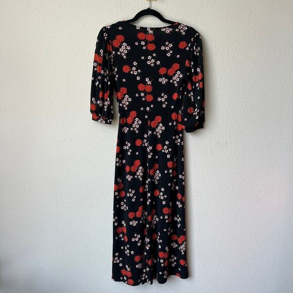 Nordstrom All In Favor Black Red Floral Midi Dress Size XS - Picture 3 of 6